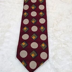 Kenneth Cole silk tie burgundy,  cream, blue, green